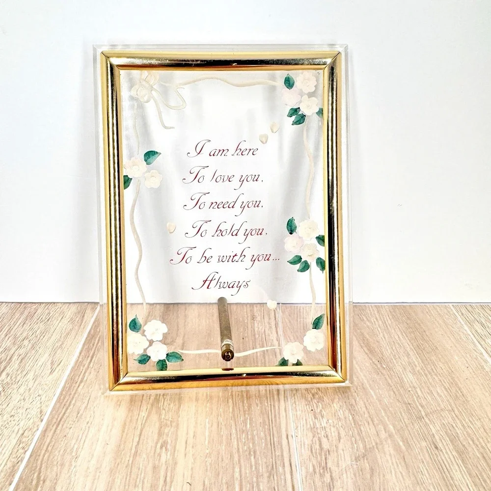 Vintage‎ Gold Glass Frame Romantic Poem Floral Wedding Love Quote 5x4